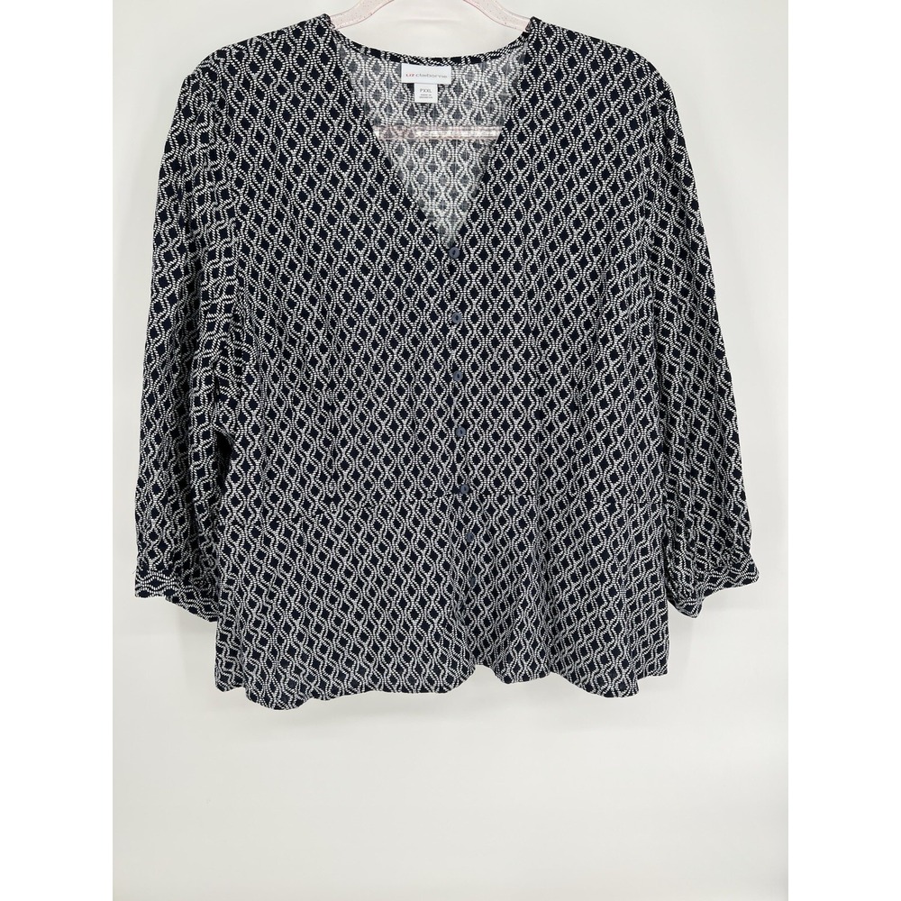 Liz Claiborne Top Navy Blue 3/4 Sleeve Stretch Blouse Women's Sz PXXL Org $44